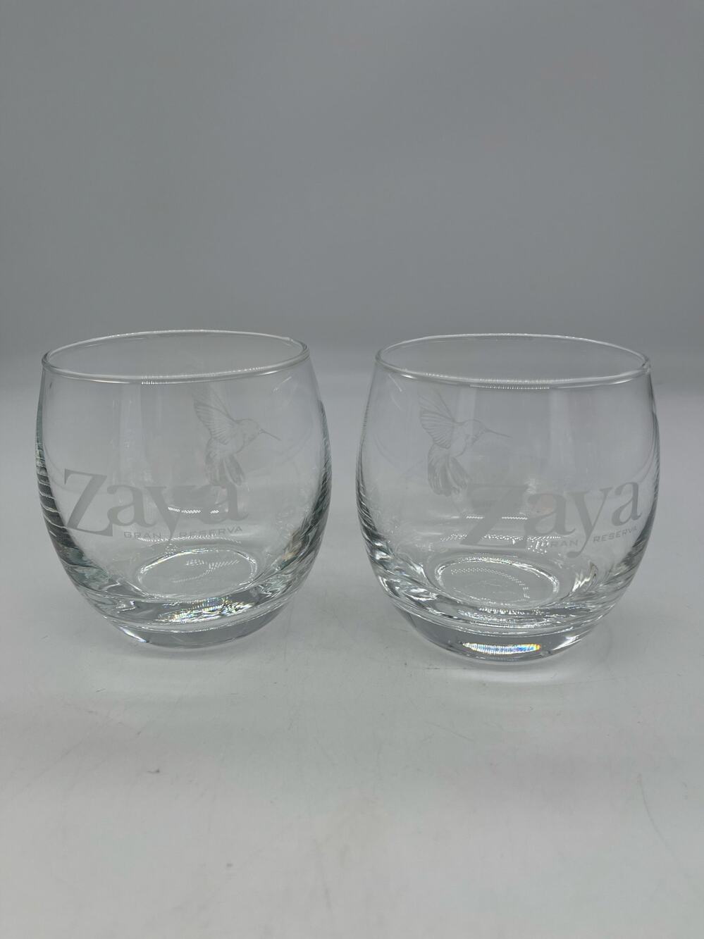 Set of 2 Zaya Gran Reserva etched Cocktail Glasses with Hummingbird